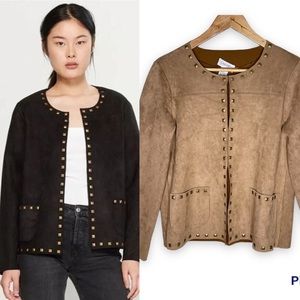 Carmen Marc Valvo Black and Tan Studded Jacket